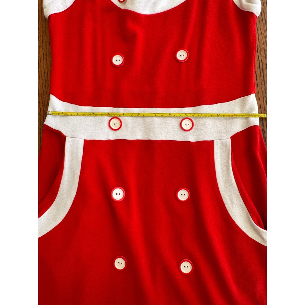 Venus Red White Knit Sheath Dress‎ Sleeveless Button Accent Mod Retro Sz 10 - Picture 7 of 9